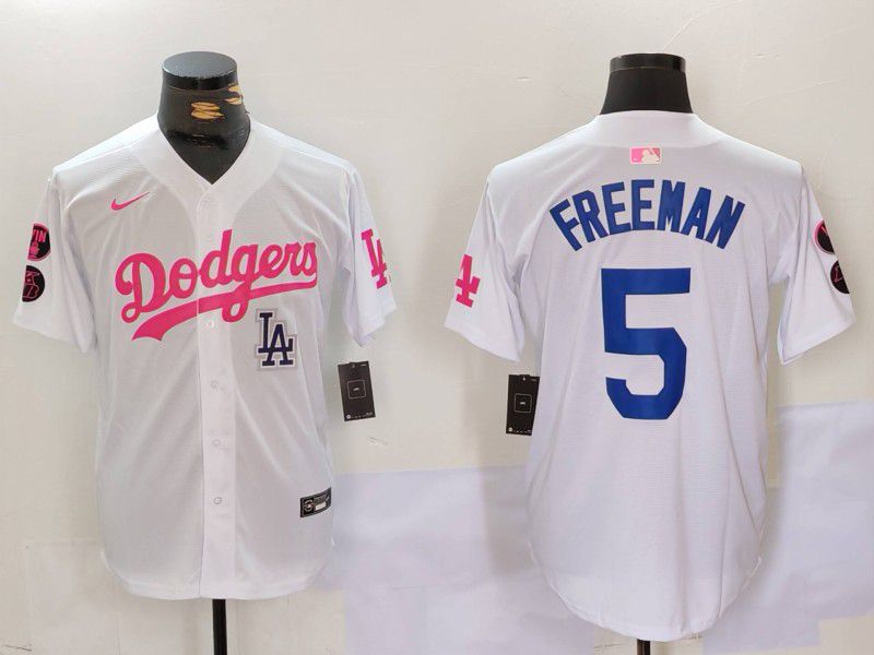 Men Los Angeles Dodgers #5 Freeman White pink joint name 2024 Nike MLB Jersey style 5->los angeles dodgers->MLB Jersey